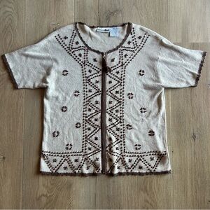 Vintage Short Sleeved Zip Up Beaded Cardigan